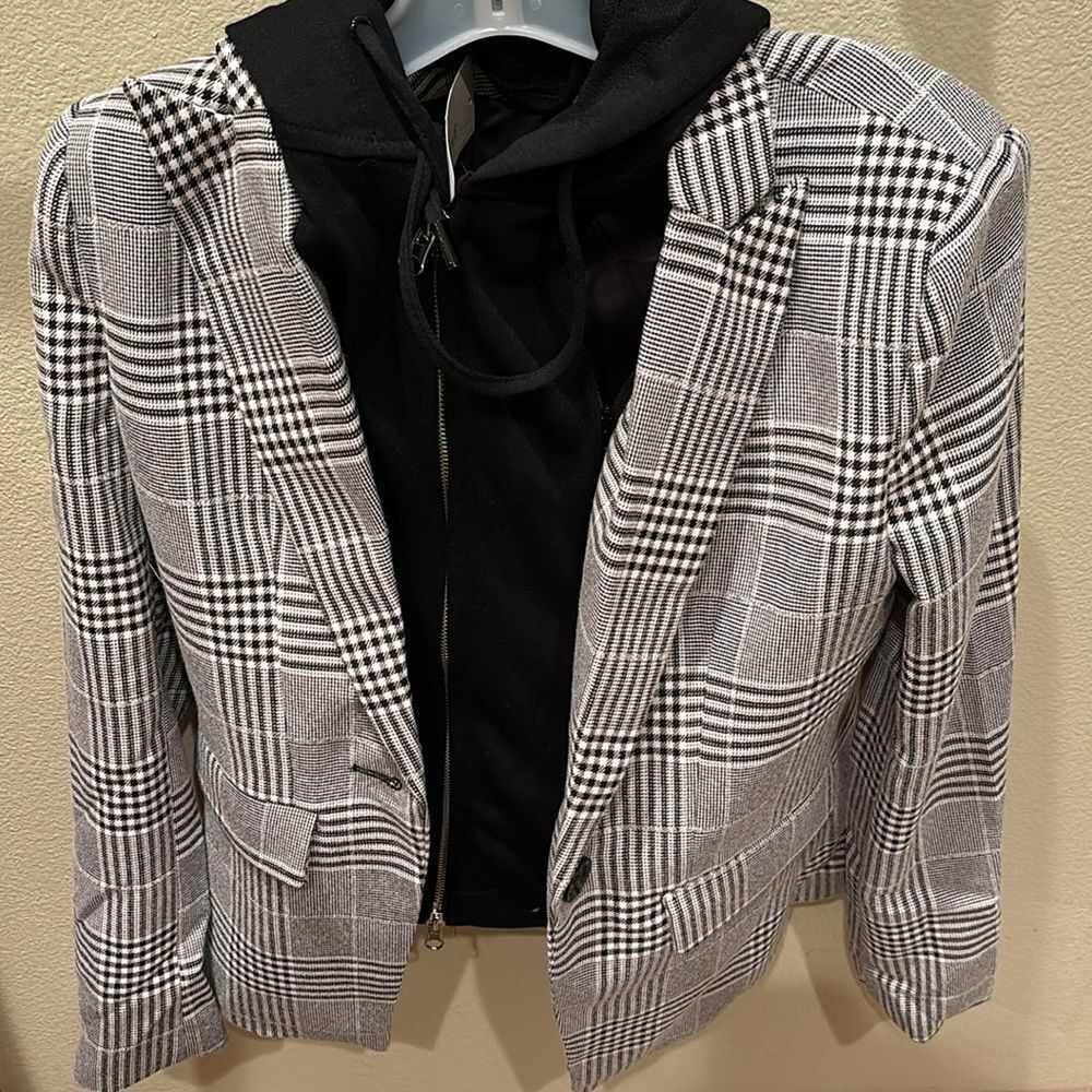 NWT Evereve woman's black and gray plaid zip up jacket blazer - Picture 4 of 10